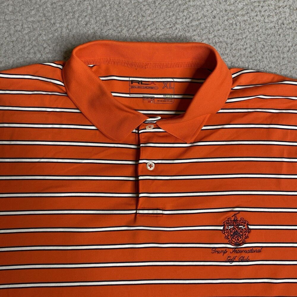 Ralph Lauren RLX Shirt Mens XL Orange Striped Polo Trump International Golf Club